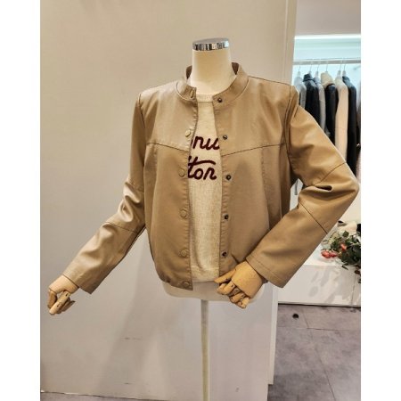 노카라 버튼 레자 자켓
