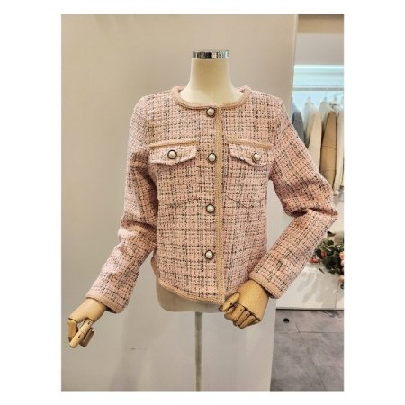 진주 단추 컬러 트위드 자켓