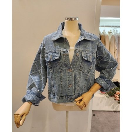 진주 장식 데님 자켓