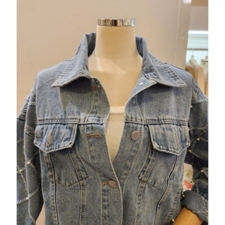 진주 장식 데님 자켓