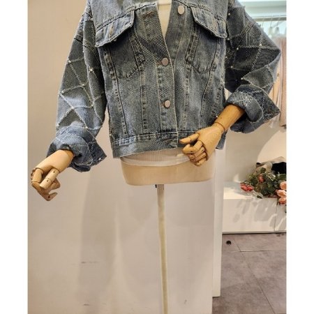 진주 장식 데님 자켓