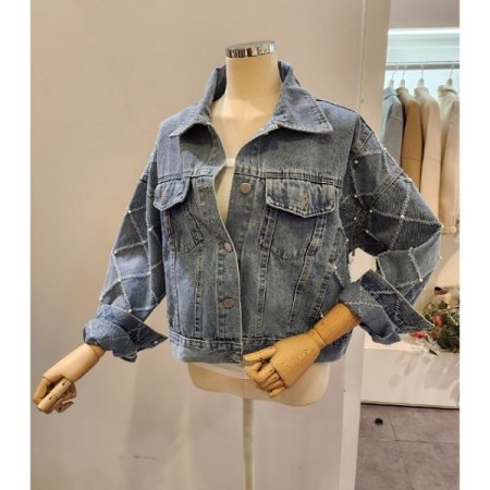 진주 장식 데님 자켓