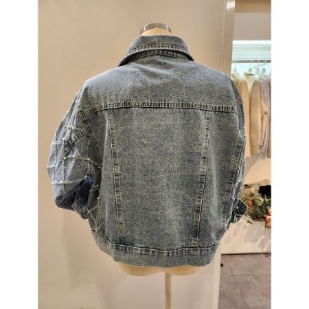 진주 장식 데님 자켓