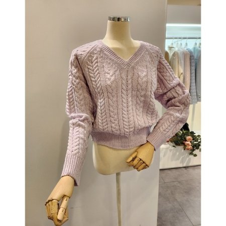 브이넥 꽈배기 숏 니트