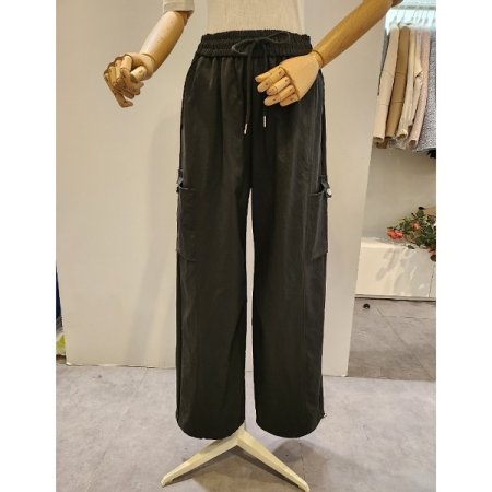 허리 밴딩 카고 와이드 팬츠