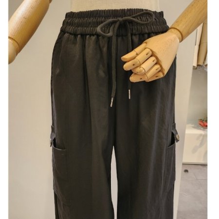 허리 밴딩 카고 와이드 팬츠