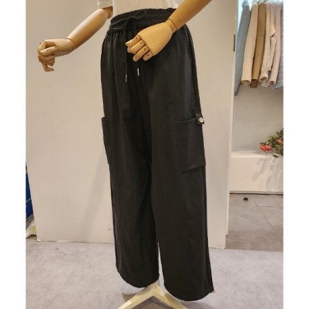 허리 밴딩 카고 와이드 팬츠