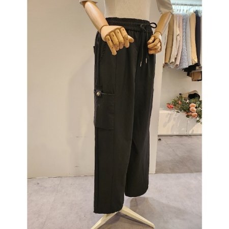 허리 밴딩 카고 와이드 팬츠