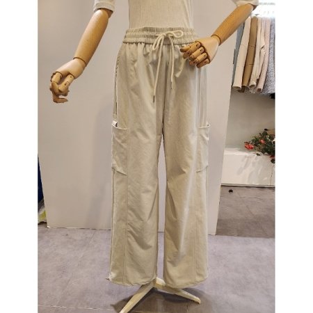 허리 밴딩 카고 와이드 팬츠