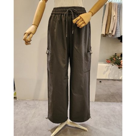 허리 밴딩 카고 와이드 팬츠