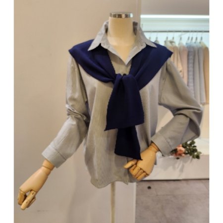 줄지 셔츠 어깨 숄 세트