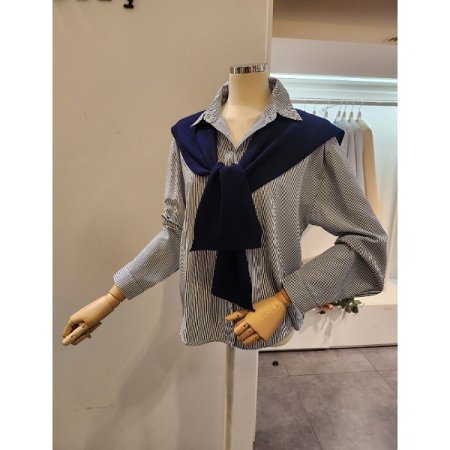 줄지 셔츠 어깨 숄 세트