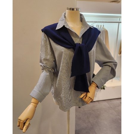 줄지 셔츠 어깨 숄 세트