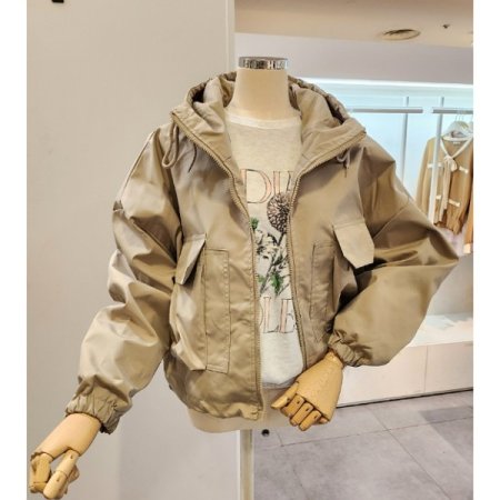 후드넥 포켓 루즈핏 숏 점퍼