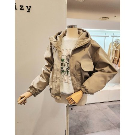 후드넥 포켓 루즈핏 숏 점퍼