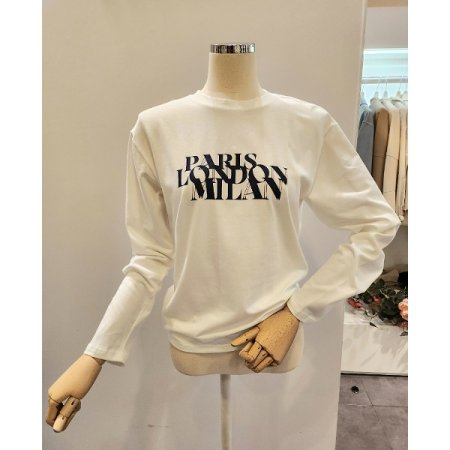 레터링 긴팔 라운드 티셔츠