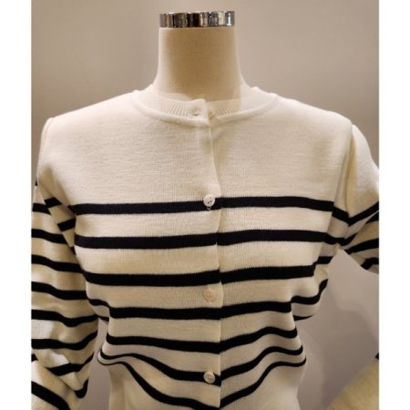 스트라이프 라운드넥 가디건