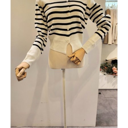 스트라이프 라운드넥 가디건