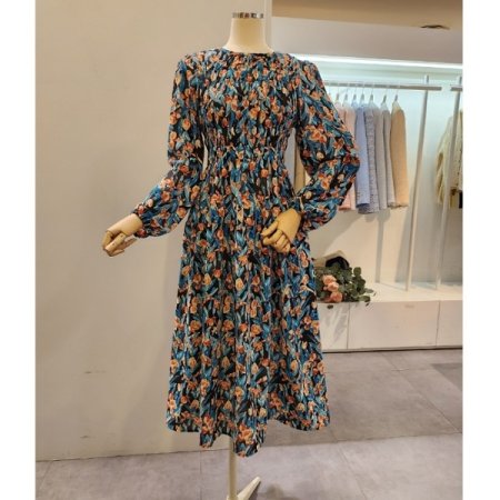 플라워 프린트 셔링 원피스