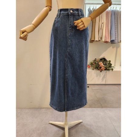 뒷 밴딩 롱 데님 스커트