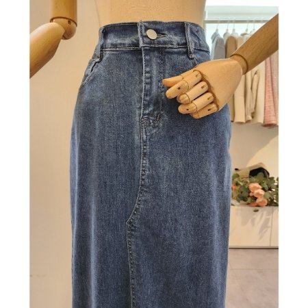 뒷 밴딩 롱 데님 스커트