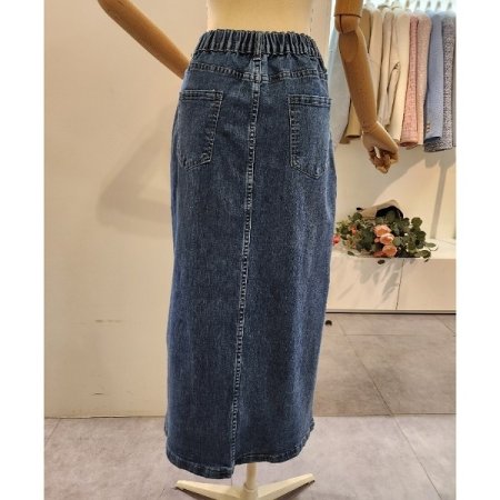 뒷 밴딩 롱 데님 스커트