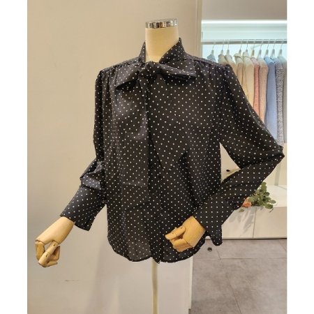 도트 리본 블라우스