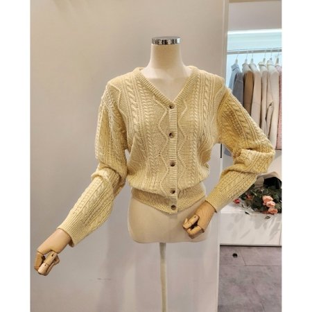 브이넥 꽈배기 짜임 가디건