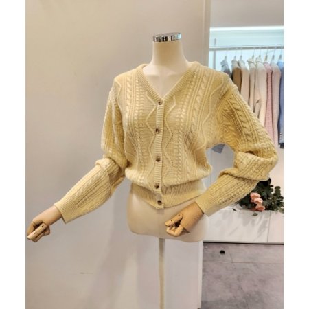 브이넥 꽈배기 짜임 가디건