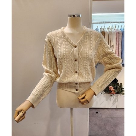브이넥 꽈배기 짜임 가디건
