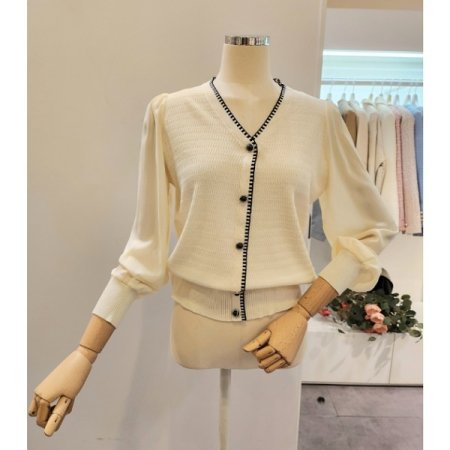 시폰 소매 브이넥 니트