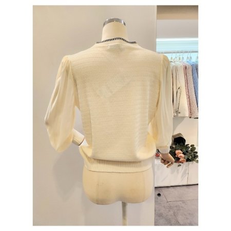시폰 소매 브이넥 니트