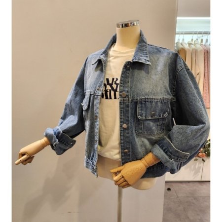 워싱 숏 데님 자켓