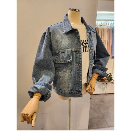 워싱 숏 데님 자켓