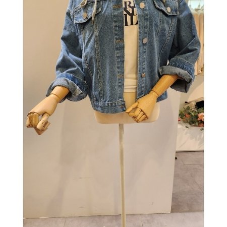 후드 레터링 데님 자켓