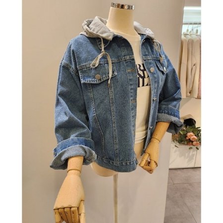 후드 레터링 데님 자켓