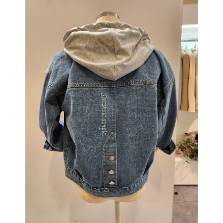 후드 레터링 데님 자켓