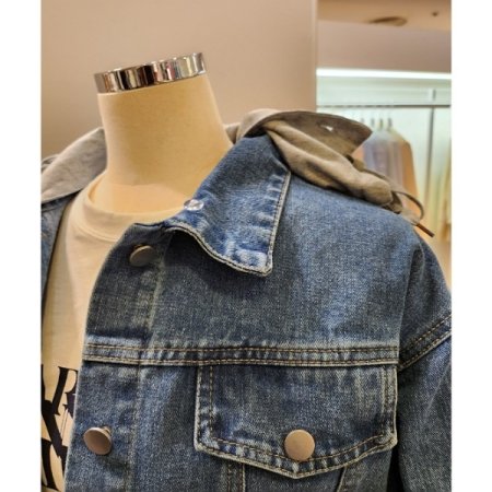 후드 레터링 데님 자켓