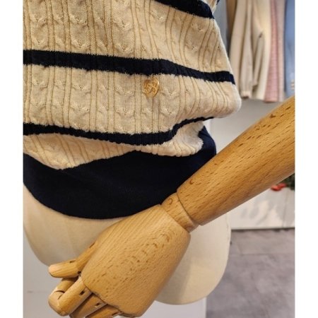 배색 스트라이프 반팔 니트