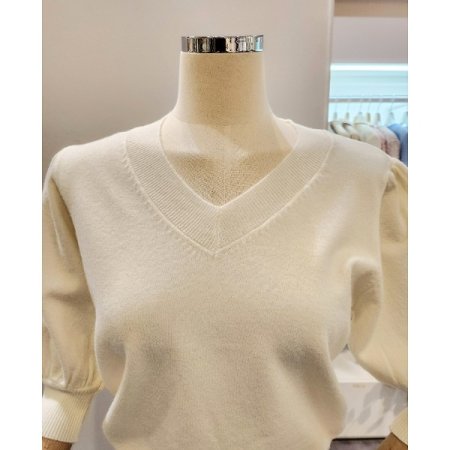 퍼프 소매 브이넥 니트