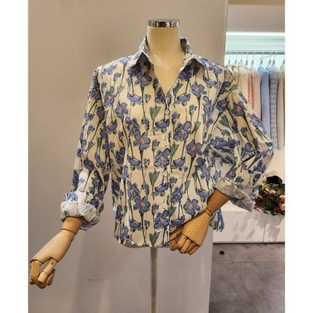 블루 플라워 카라 셔츠