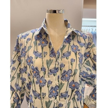 블루 플라워 카라 셔츠