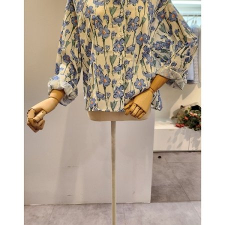 블루 플라워 카라 셔츠