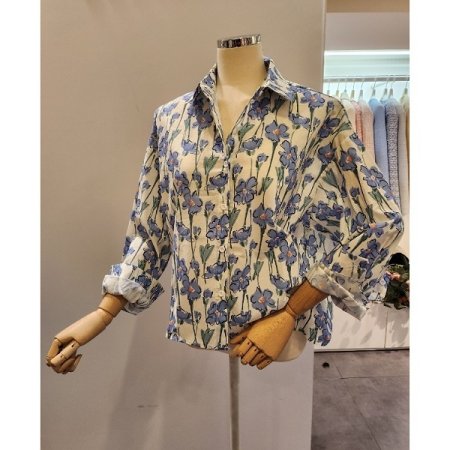 블루 플라워 카라 셔츠