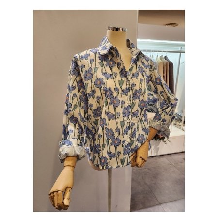 블루 플라워 카라 셔츠