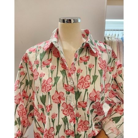 핑크 플라워 카라 셔츠