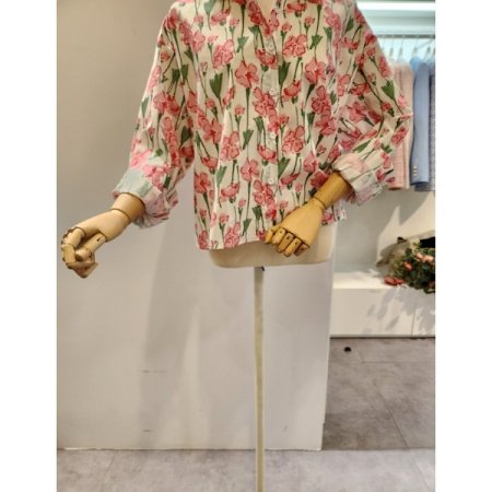 핑크 플라워 카라 셔츠