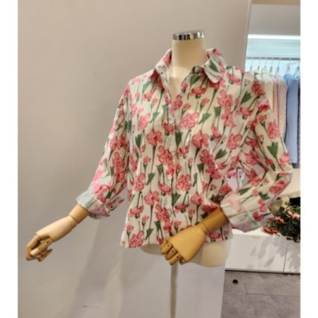 핑크 플라워 카라 셔츠