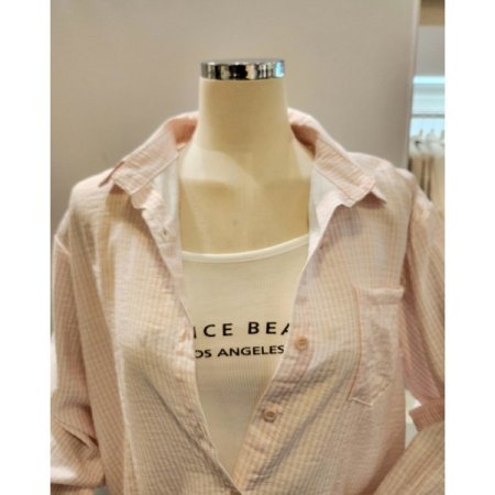 체크 셔츠 레터링 탑 세트