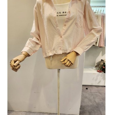 체크 셔츠 레터링 탑 세트